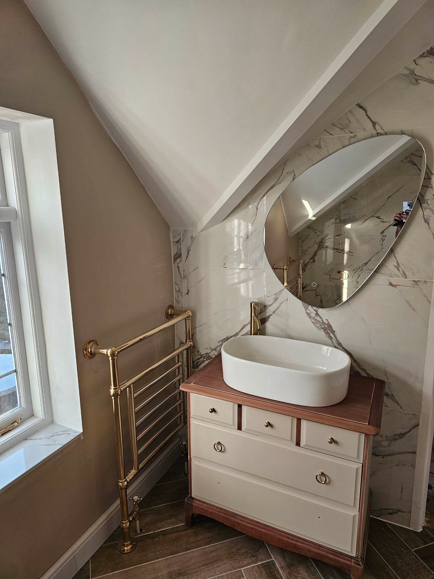 Luxury Bathroom with Gold Brassware completed by Blue Sky Luxury Bathrooms in Cannock, WS11